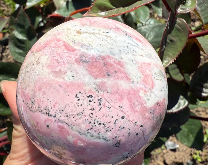 Peruvian Rhodochrosite with pyrite Sphere |pink crystal gift | pink crystal wellbeing home decoration | unique love birthday gift