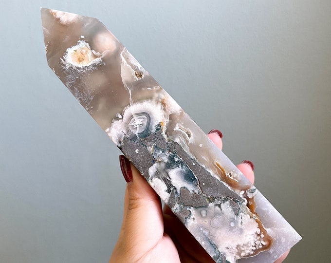 Flower agate crystal tower |cherry blossom agate home decoration | flower agate specimen | healing crystal | birthday gift|anniversary gift