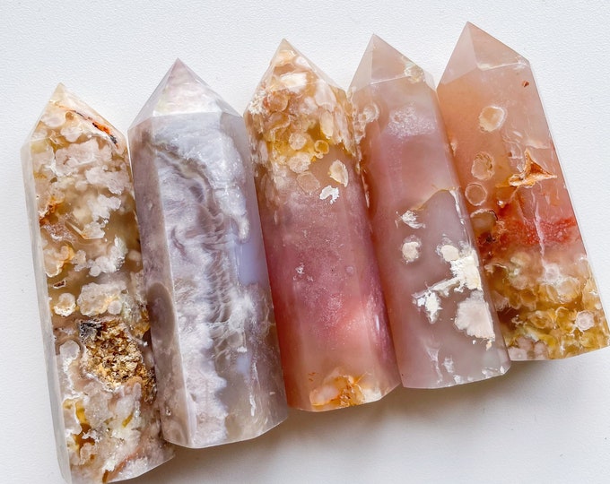Flower agate crystal tower |cherry blossom agate home decoration | flower agate specimen | healing crystal | birthday gift|anniversary gift
