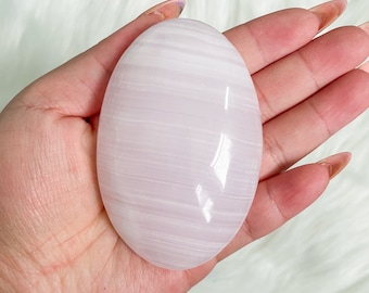 Pink calcite palmstone | Mangano calcite reiki palmstone meditation crystal healing journey home decoration
