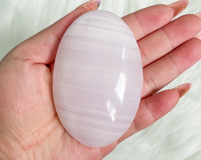 Pink calcite palmstone | Mangano calcite reiki palmstone meditation crystal healing journey home decoration