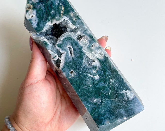 Moss agate crystal tower | moss agate home decoration | moss agate ornament | healing crystal | birthstone gifts| wedding anniversary gift