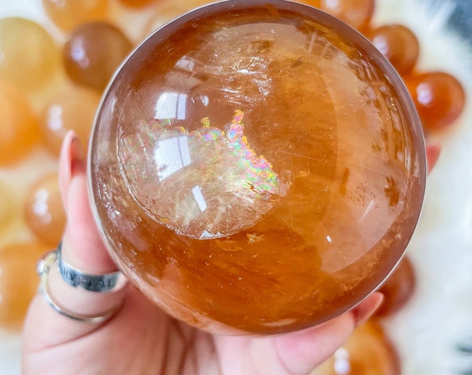 Honey calcite crystal sphere healing crystal home decor