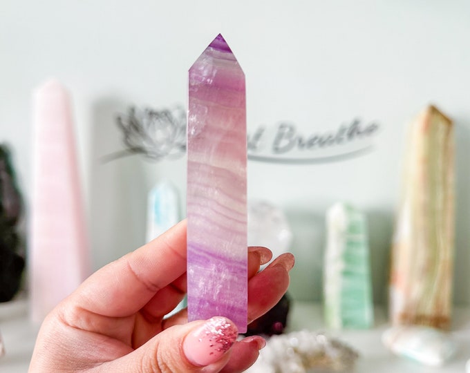 Rare Purple Silk Fluorite Crystal Tower - Stunning Home Decor Piece with Healing Properties