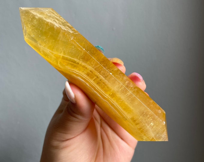 yellow fluorite DT crystal wand | Double terminated crystal wand | crystal healing crystal grid |crystal magic home decoration meditation