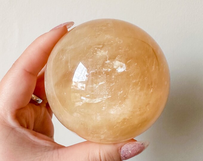 Honey calcite crystal sphere healing crystal home decor