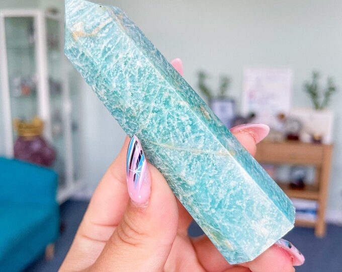 Amazonite high quality silver shimmer natural amazonite crystal tower healing crystal