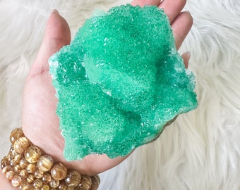 museum quality green calcite with flower shape formed aragonite  ,crystal specimen, raw calcite