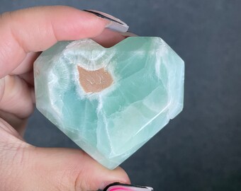 Pistachio calcite heart | crystal heart reiki healing meditation crystal healing journey home decoration