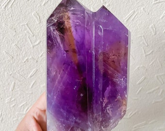 Ametrine twin point ｜high grade ametrine crystal point｜ametrine with rainbow reflection