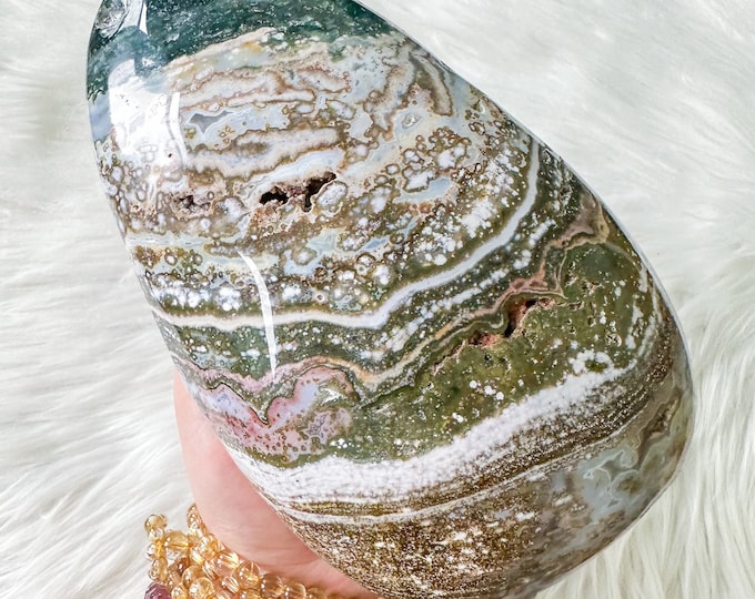 Ocean Jasper with Blue chalcedony crystal freeform healing crystal home decor