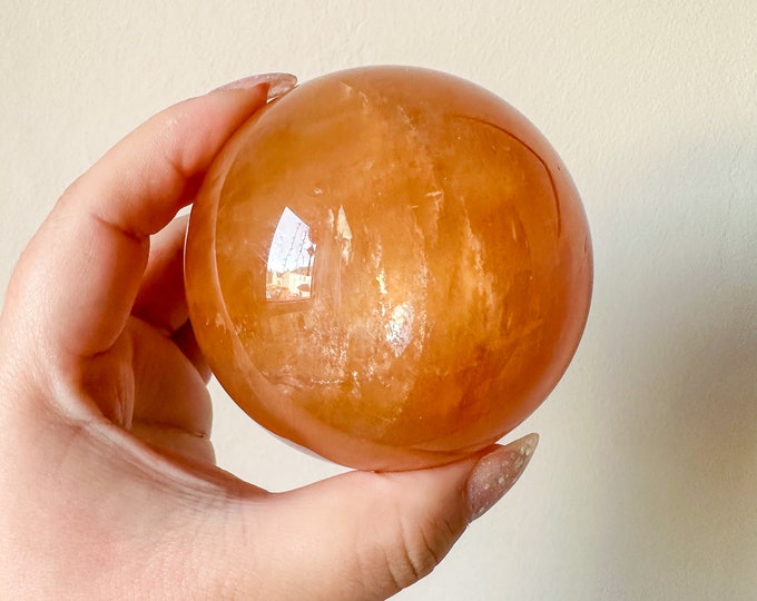 Honey calcite crystal sphere healing crystal home decor