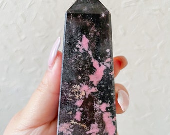 Rhodonite crystal tower chunky crystal tower healing crystal healing journey home decoration