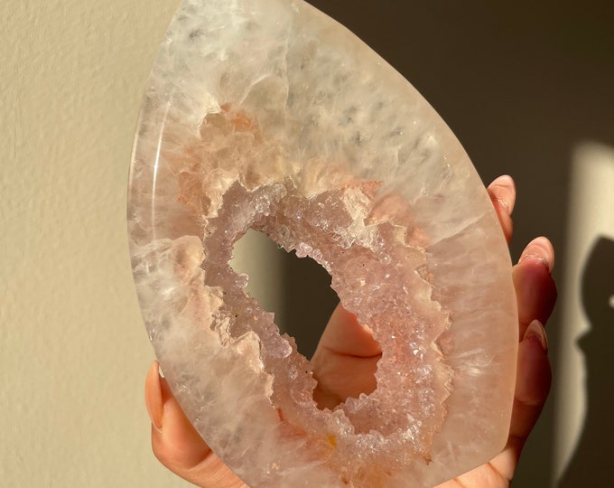 Druzy pink amethyst agate Freeform natural crystal ornament home decoration