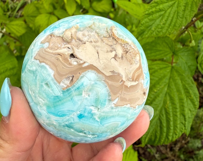 Blue aragonite crystal sphere healing crystal home decor