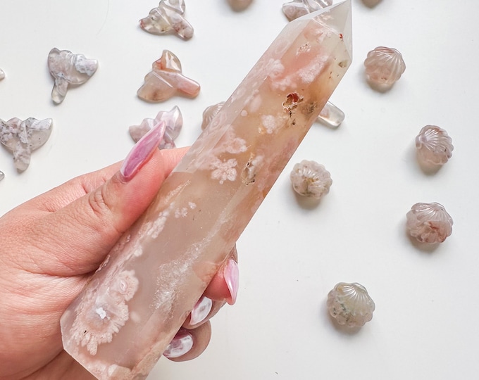 Premium pink flower agate (pk) Crystal tower | pink flower agate crystal tower healing crystal home decor |crystal gift |unique home decor|