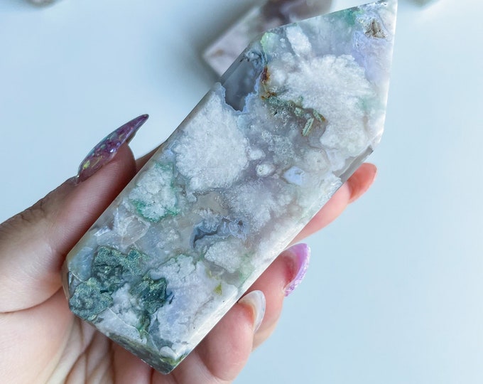Druzy flower agate geode Crystal tower pink flower agate crystal tower healing crystal home decor