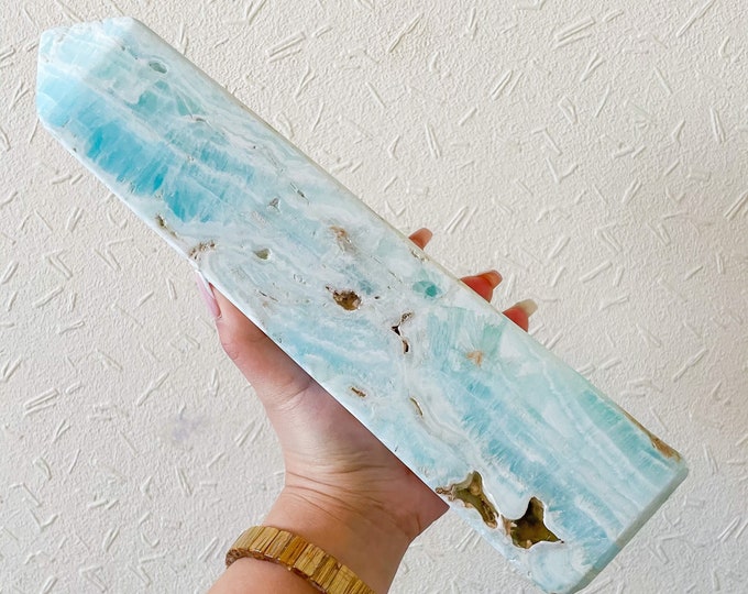 Caribbean blue calcite XL large crystal tower  crystal tower | Caribbean calcite healing crystal healing journey home decoration