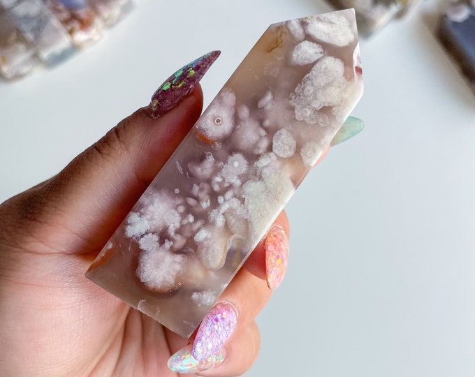 Druzy flower agate geode Crystal tower pink flower agate crystal tower healing crystal home decor