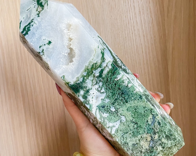 Moss agate crystal tower | moss agate home decoration | moss agate ornament | healing crystal | birthstone gifts| wedding anniversary gift