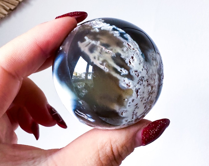 Orca Agate natural crystal sphere| unique crystal home decor| Tranquility home style | Earthy decor | Oceanic decor | unique gift idea