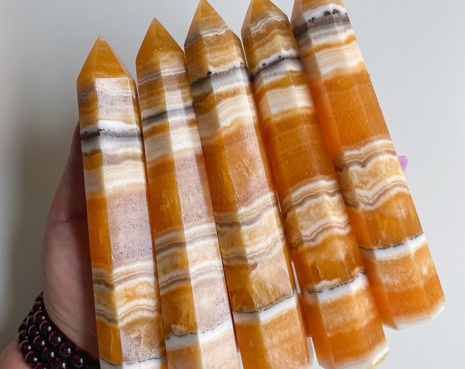 Orange calcite crystal tower|tall crystal wand healing crystal healing journey home decoration