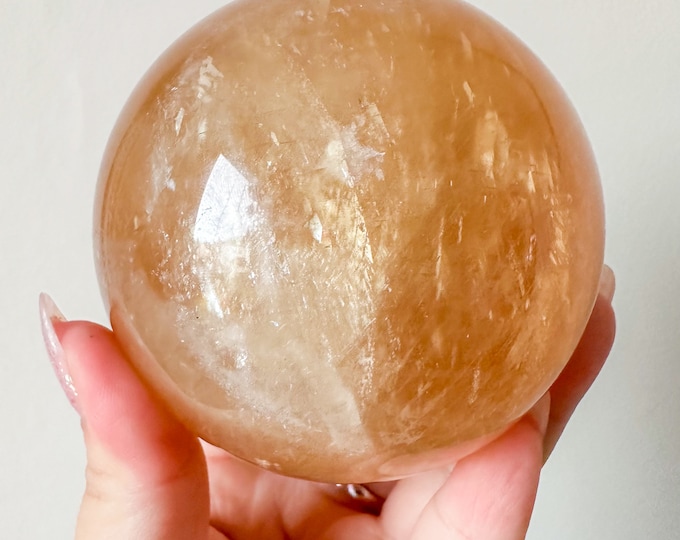 Honey calcite crystal sphere healing crystal home decor