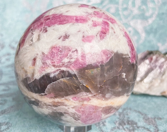 Rubellite lepidolite large crystal sphere healing crystal home decor