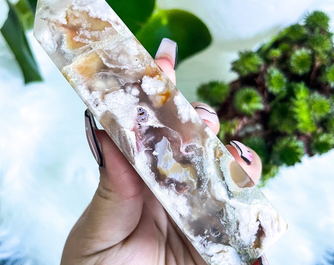 Flower agate crystal tower |cherry blossom agate home decoration | flower agate specimen | healing crystal | birthday gift|anniversary gift