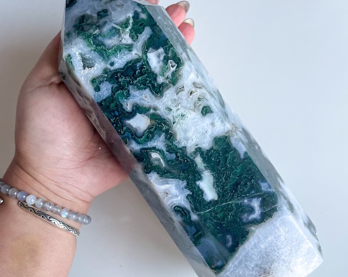 Moss agate crystal tower | moss agate home decoration | moss agate ornament | healing crystal | birthstone gifts| wedding anniversary gift