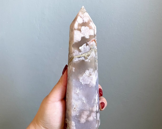 Flower agate crystal tower |cherry blossom agate home decoration | flower agate specimen | healing crystal | birthday gift|anniversary gift