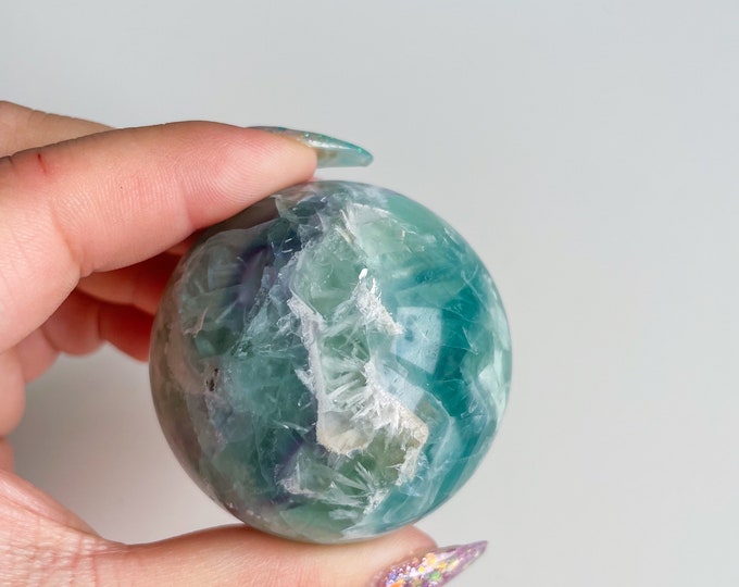 Snowflake green fluorite crystal sphere healing crystal home decor