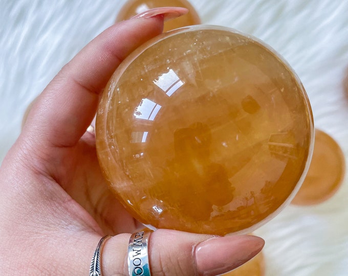 Honey calcite crystal sphere healing crystal home decor