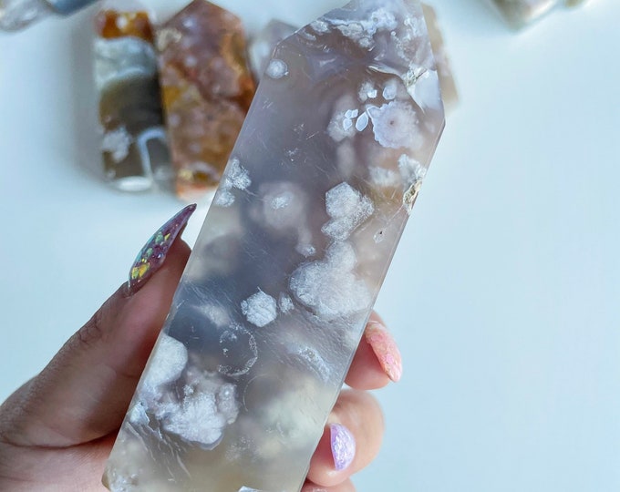 Druzy flower agate geode Crystal tower pink flower agate crystal tower healing crystal home decor