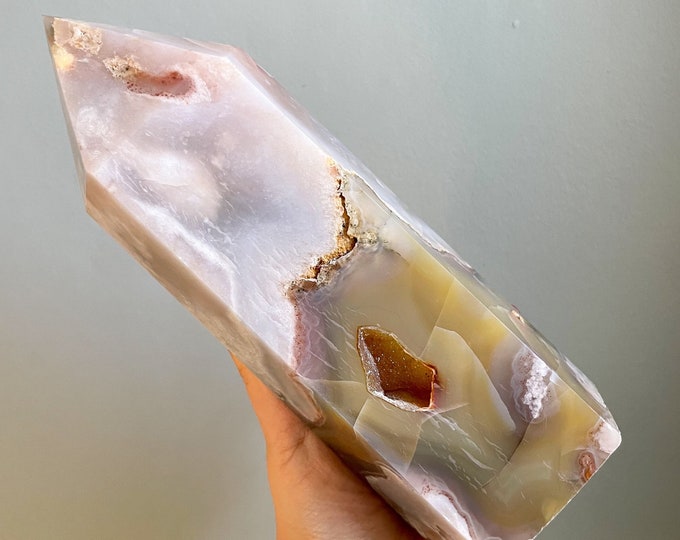 Flower agate crystal tower |cherry blossom agate home decoration | flower agate specimen | healing crystal | birthday gift|anniversary gift