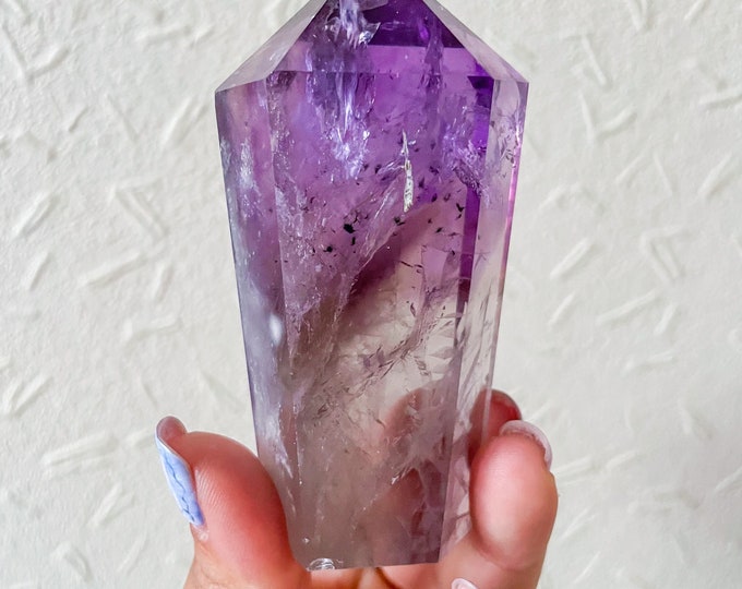 amethyst Crystal  tower phantom amethyst point ｜high grade phantom amethyst with rainbow crystal tower healing crystal home decor