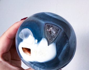 Orca Agate natural crystal sphere| unique crystal home decor| Tranquility home style | Earthy decor | Oceanic decor | unique gift idea