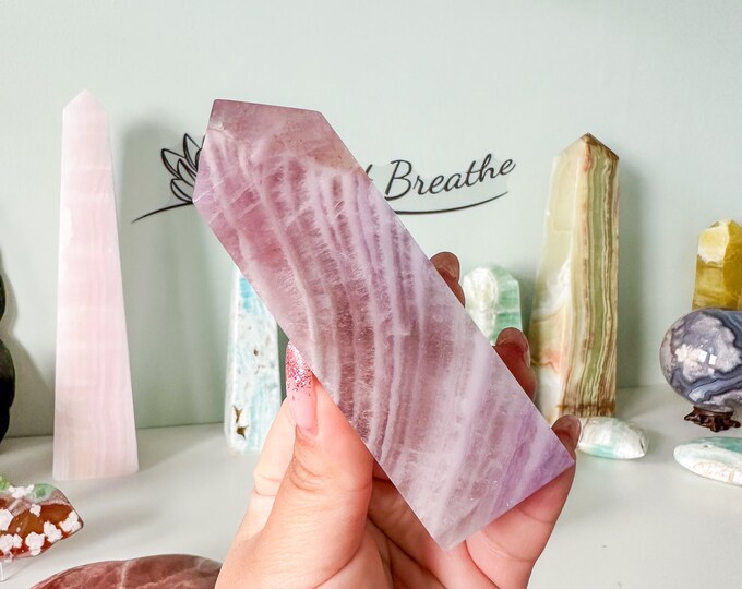 Rare Purple Silk Fluorite Crystal Tower - Stunning Home Decor Piece with Healing Properties