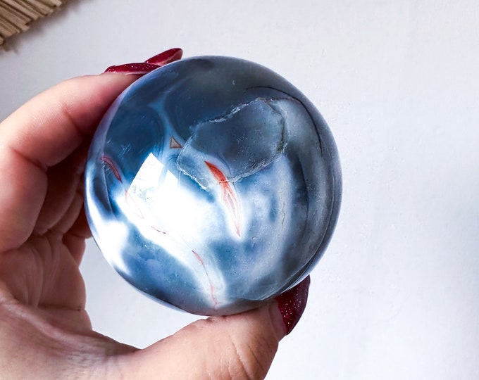 Orca Agate natural crystal sphere| unique crystal home decor| Tranquility home style | Earthy decor | Oceanic decor | unique gift idea