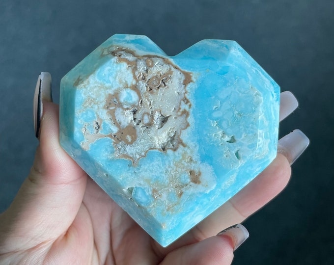 Blue aragonite heart | Caribbean calcite heart | crystal facets heart reiki healing meditation crystal healing journey home decoration