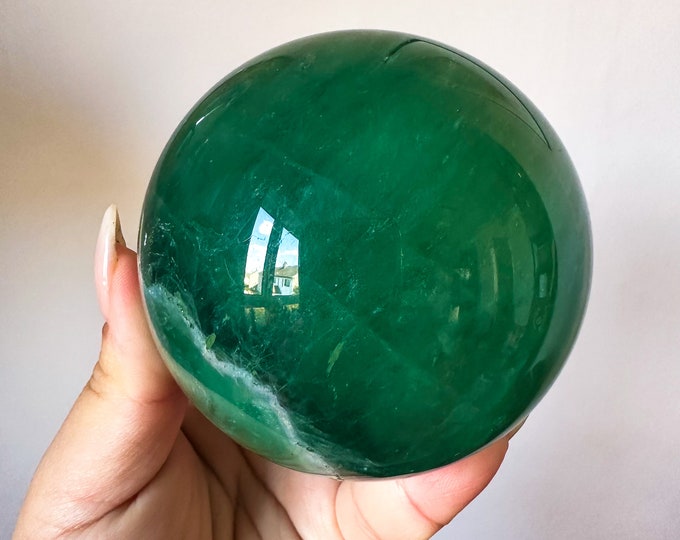 Green fluorite crystal sphere healing crystal home decor