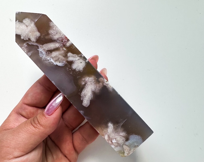 Black Flower agate crystal tower (NT) |flower agate home decoration | flower agate specimen  | unique gift| anniversary gift