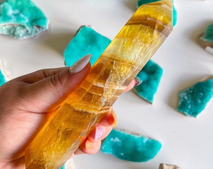 Natural yellow fluorite Double terminated crystal wand crystal healing crystal grid crystal magic home decoration meditation