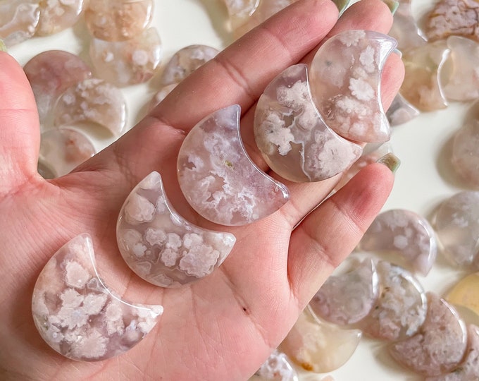 flower agate moon |pink moon | flower agate Moon carving