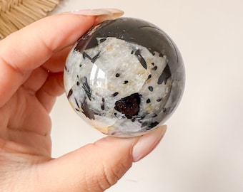 Black Tourmalated quartz crystal sphere | healing crystal home decoration  | birthstone gifts| wedding anniversary gift
