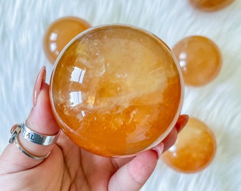 Honey calcite crystal sphere healing crystal home decor