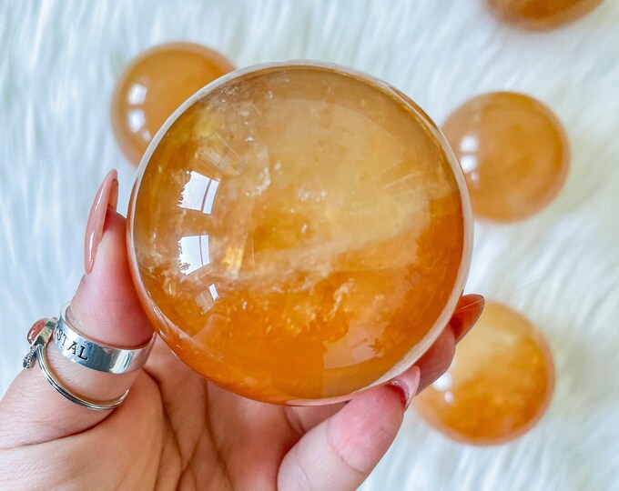 Honey calcite crystal sphere healing crystal home decor