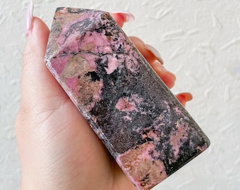 Rhodonite crystal tower chunky crystal tower healing crystal healing journey home decoration