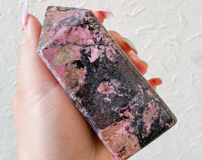 Rhodonite crystal tower chunky crystal tower healing crystal healing journey home decoration