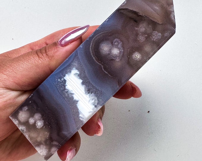 Black Flower agate crystal tower (NT) |flower agate home decoration | flower agate specimen  | unique gift| anniversary gift